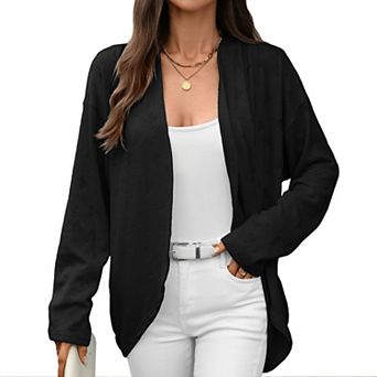 Women's Embossed Open-Front Cardigan - Long Sleeve Casual Layering Top