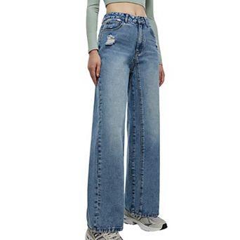 Women's High-Waisted Wide Leg Jeans - Loose Fit Denim Pants for Casual Daily Wear