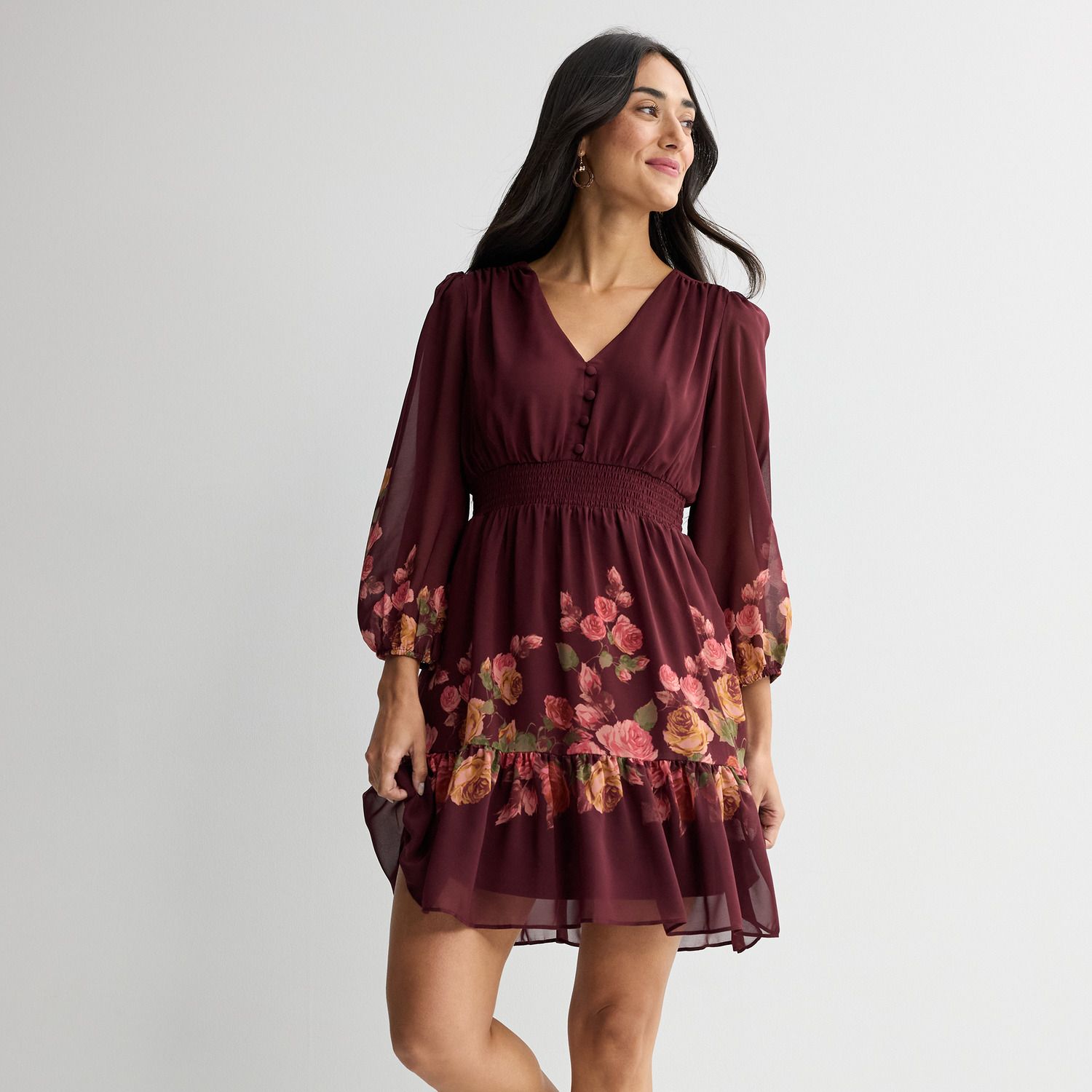 Женское платье Maison Tara Floral Chiffon Smocked Waist Mini