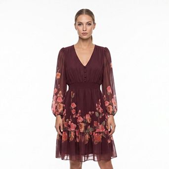 Women's Maison Tara Floral Chiffon Smocked Waist Mini Dress