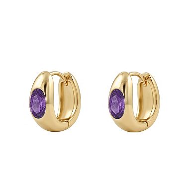 PRIMROSE 14k Gold Flash Plated Oval Cubic Zirconia Birthstone Hoop Earrings