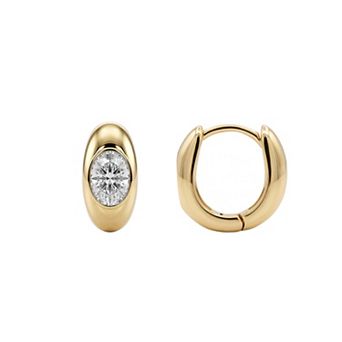 PRIMROSE 14k Gold Flash Plated Oval Cubic Zirconia Birthstone Hoop Earrings