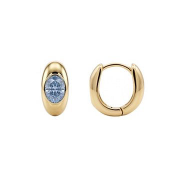 PRIMROSE 14k Gold Flash Plated Oval Cubic Zirconia Birthstone Hoop Earrings