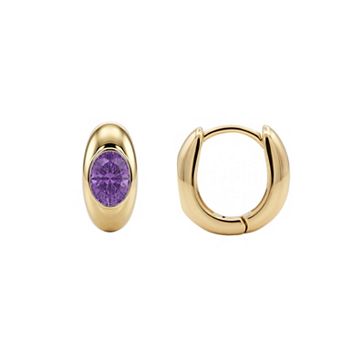 PRIMROSE 14k Gold Flash Plated Oval Cubic Zirconia Birthstone Hoop Earrings