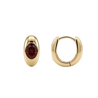 PRIMROSE 14k Gold Flash Plated Oval Cubic Zirconia Birthstone Hoop Earrings