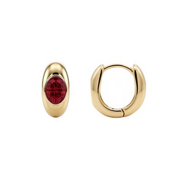 PRIMROSE 14k Gold Flash Plated Oval Cubic Zirconia Birthstone Hoop Earrings