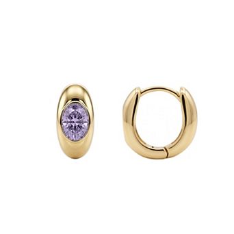 PRIMROSE 14k Gold Flash Plated Oval Cubic Zirconia Birthstone Hoop Earrings