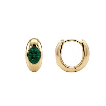 PRIMROSE 14k Gold Flash Plated Oval Cubic Zirconia Birthstone Hoop Earrings