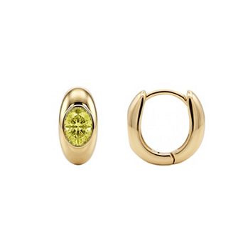 PRIMROSE 14k Gold Flash Plated Oval Cubic Zirconia Birthstone Hoop Earrings