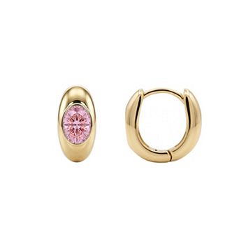 PRIMROSE 14k Gold Flash Plated Oval Cubic Zirconia Birthstone Hoop Earrings