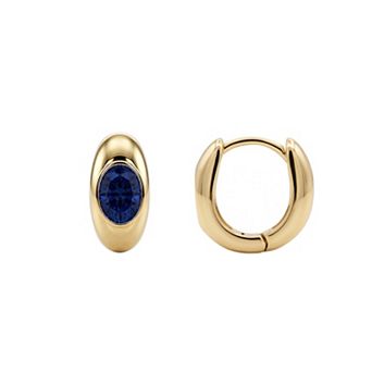 PRIMROSE 14k Gold Flash Plated Oval Cubic Zirconia Birthstone Hoop Earrings
