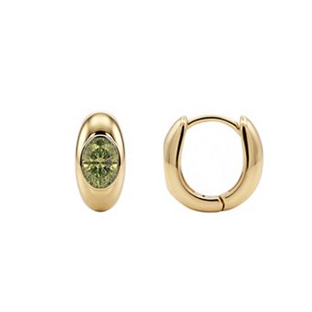 PRIMROSE 14k Gold Flash Plated Oval Cubic Zirconia Birthstone Hoop Earrings
