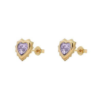 PRIMROSE 14k Gold Flash Plated Crystal Birth Month Heart Stud Earrings