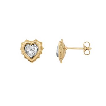 PRIMROSE 14k Gold Flash Plated Crystal Birth Month Heart Stud Earrings