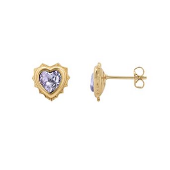 PRIMROSE 14k Gold Flash Plated Crystal Birth Month Heart Stud Earrings