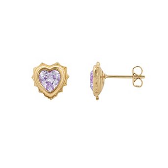 PRIMROSE 14k Gold Flash Plated Crystal Birth Month Heart Stud Earrings