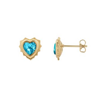 PRIMROSE 14k Gold Flash Plated Crystal Birth Month Heart Stud Earrings