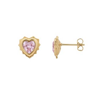 PRIMROSE 14k Gold Flash Plated Crystal Birth Month Heart Stud Earrings