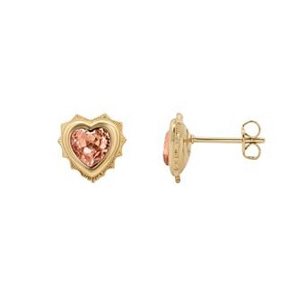 PRIMROSE 14k Gold Flash Plated Crystal Birth Month Heart Stud Earrings