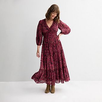 Women's Maison Tara Floral Ruffle Folkloric Tie Maxi Dress
