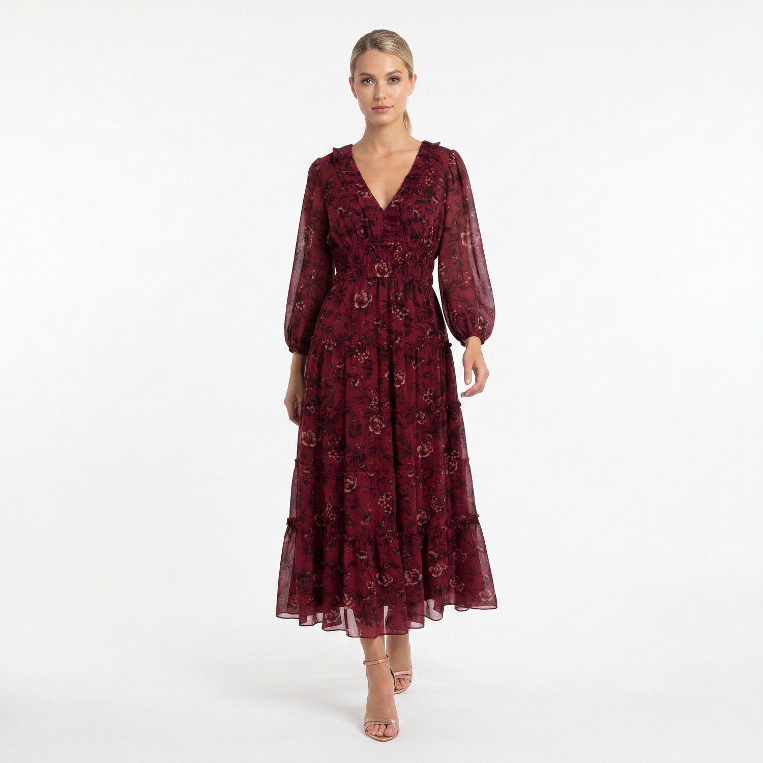 Женское платье Maison Tara Floral Ruffle Folkloric Tie Maxi — фото 3