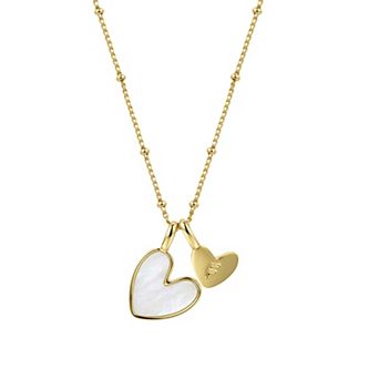 PRIMROSE Mother-of-Pearl Initial Double Heart Beaded Pendant Necklace