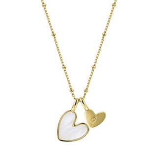 PRIMROSE Mother-of-Pearl Initial Double Heart Beaded Pendant Necklace