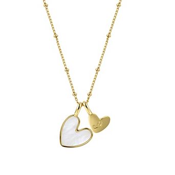 PRIMROSE Mother-of-Pearl Initial Double Heart Beaded Pendant Necklace