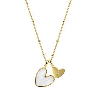PRIMROSE Mother-of-Pearl Initial Double Heart Beaded Pendant Necklace