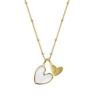 PRIMROSE Mother-of-Pearl Initial Double Heart Beaded Pendant Necklace