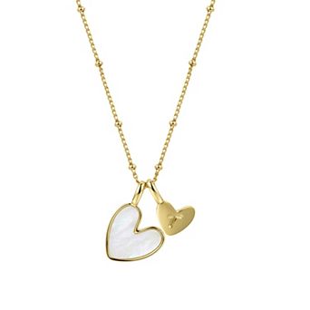 PRIMROSE Mother-of-Pearl Initial Double Heart Beaded Pendant Necklace