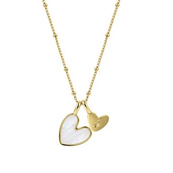 PRIMROSE Mother-of-Pearl Initial Double Heart Beaded Pendant Necklace