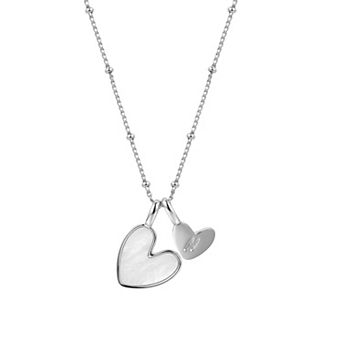 PRIMROSE Mother-of-Pearl Initial Double Heart Beaded Pendant Necklace
