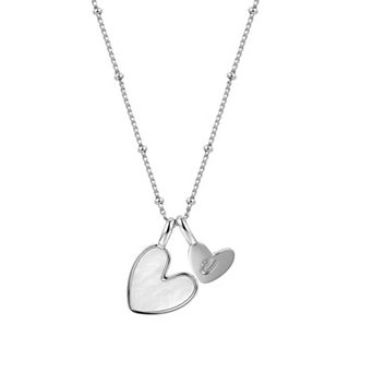 PRIMROSE Mother-of-Pearl Initial Double Heart Beaded Pendant Necklace