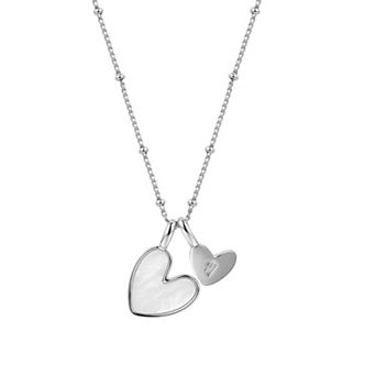 PRIMROSE Mother-of-Pearl Initial Double Heart Beaded Pendant Necklace