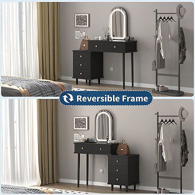 Vanity Desk with Mirror, LED Lights, and Storage Drawers