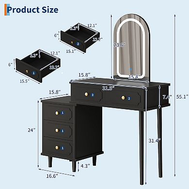 Vanity Desk with Mirror, LED Lights, and Storage Drawers
