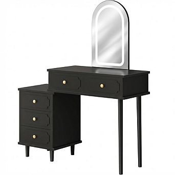 Vanity Desk with Mirror, LED Lights, and Storage Drawers