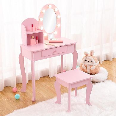 Kids Vanity Table with Lighted Mirror and Stool