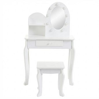 Kids Vanity Table with Lighted Mirror and Stool