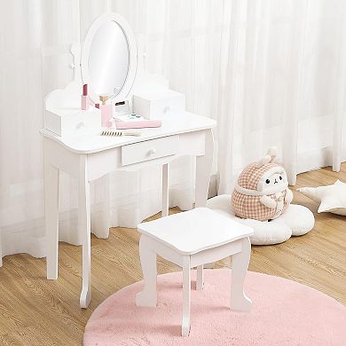 Kids Vanity Table and Stool Playset with Mirror