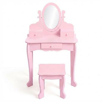 Kids Vanity Table and Stool Playset with Mirror