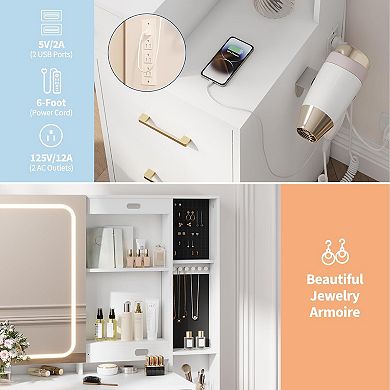 Makeup Vanity Table Set with Mirror, Lights, and Storage