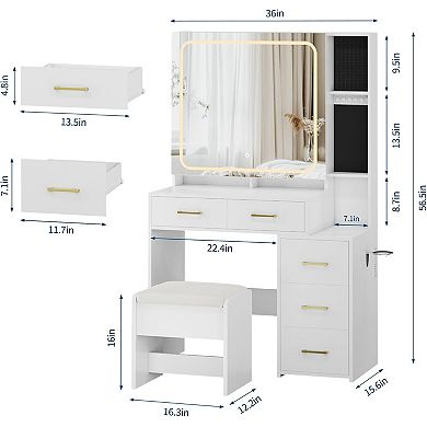 Makeup Vanity Table Set with Mirror, Lights, and Storage