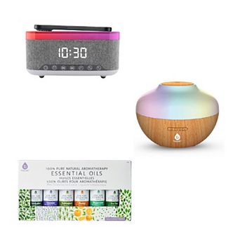 Ultimate Relax & Recharge Set Alarm Clock Wireless Charger Radio + Aromatherapy Diffuser & 6 Oils