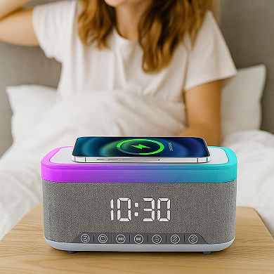 Ultimate Relax & Recharge Set Alarm Clock Wireless Charger Radio + Aromatherapy Diffuser & 6 Oils