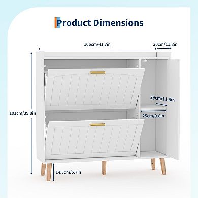 Freestanding Shoe Cabinet with Mirror and Flip Drawers
