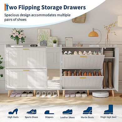 Freestanding Shoe Cabinet with Mirror and Flip Drawers