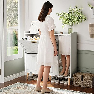 Freestanding Shoe Cabinet with Mirror and Flip Drawers
