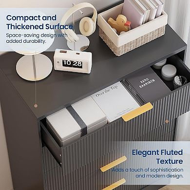 Fluted 5-Drawer Dresser with Gold Handles, 46" Tall Modern Wood Storage